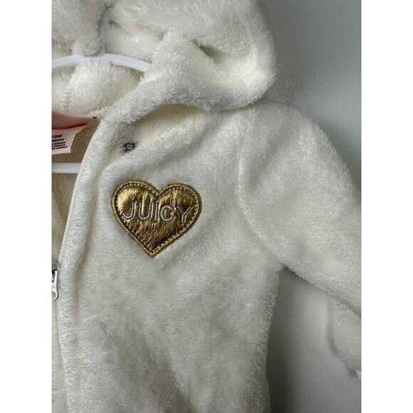 Juicy Couture Infant Baby Snow Suit 0-3 Mo White Bunting Zip Up One Piece B4 - Picture 2 of 4